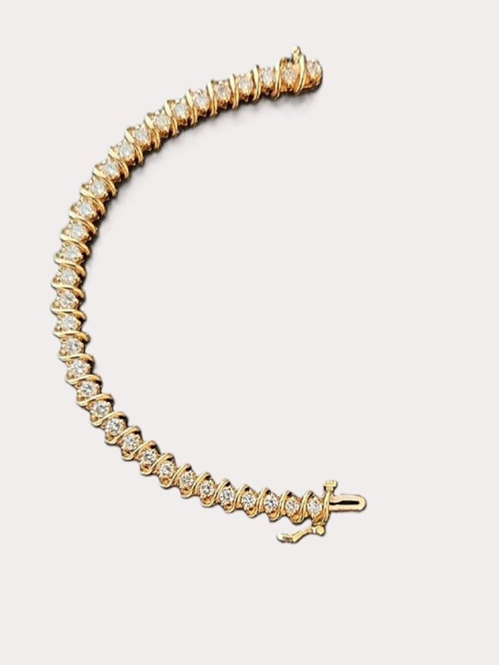 VINTAGE 14 KARAT YELLOW GOLD S LINK TENNIS BRACELET 33 NATURAL DIAMONDS 6.60 CT